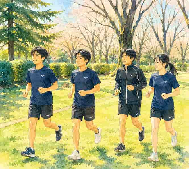 練習する中学生水彩絵